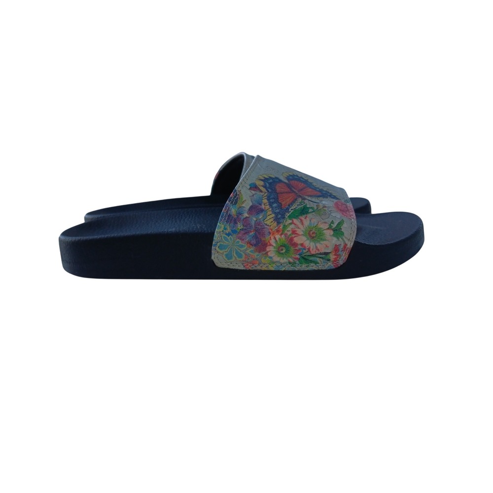 Johnny Was Holly Poolside Slides Floral Butterfly Black Sandals Womens 7M